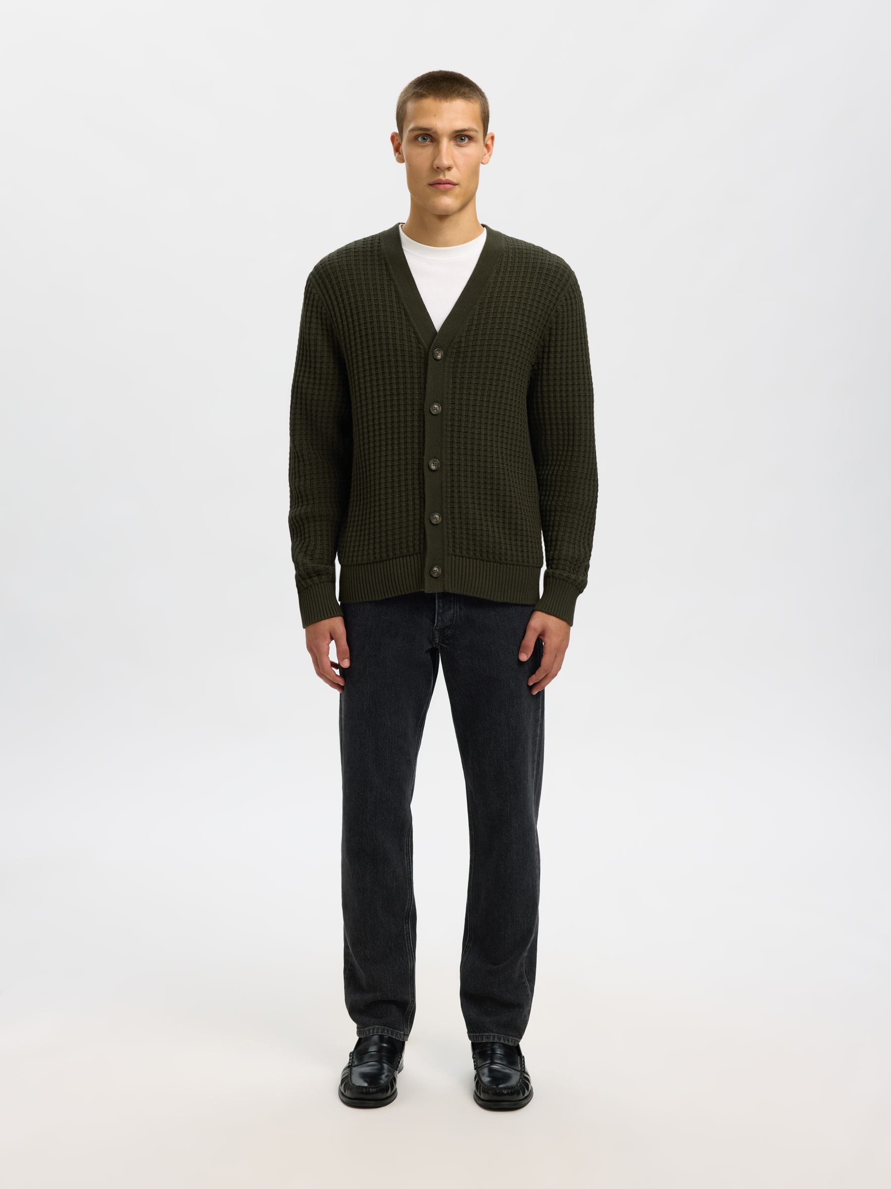 100% COTTON KNITTED CARDIGAN, Forest Night, highres