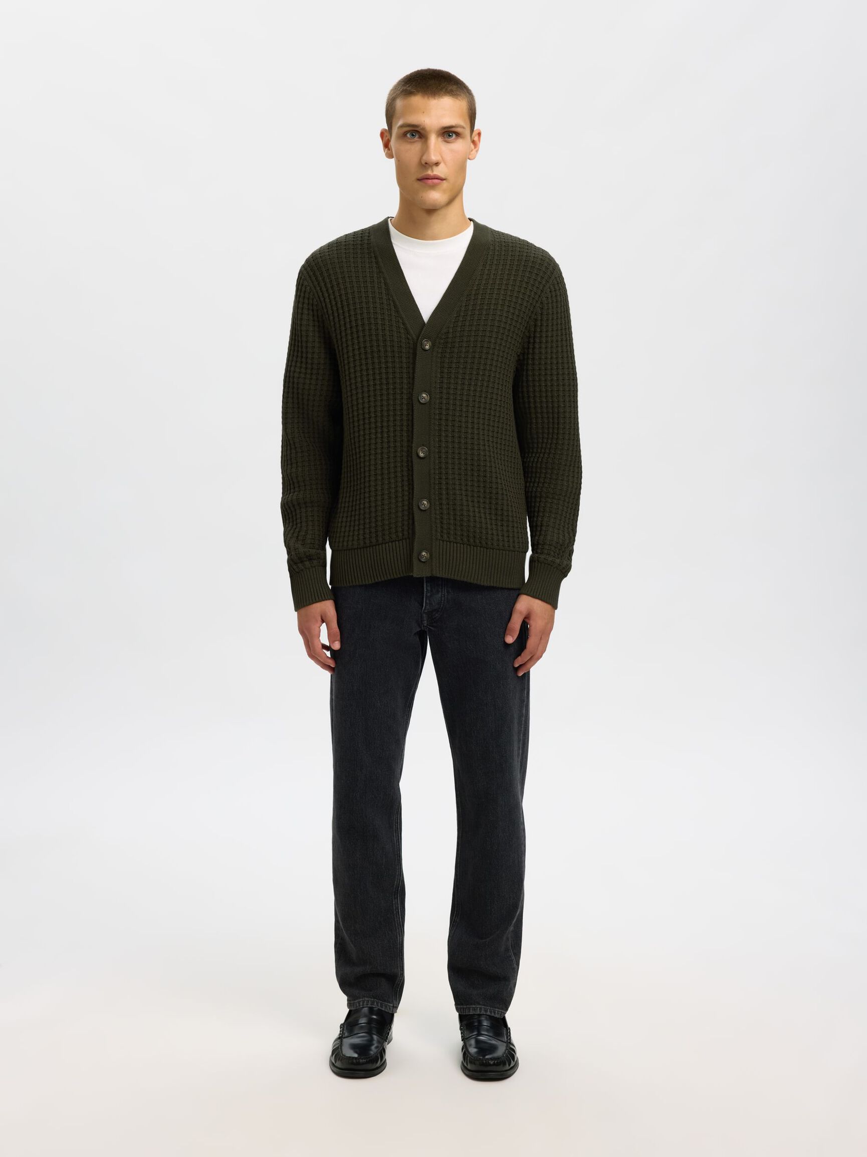 100% COTTON KNITTED CARDIGAN, Forest Night, highres