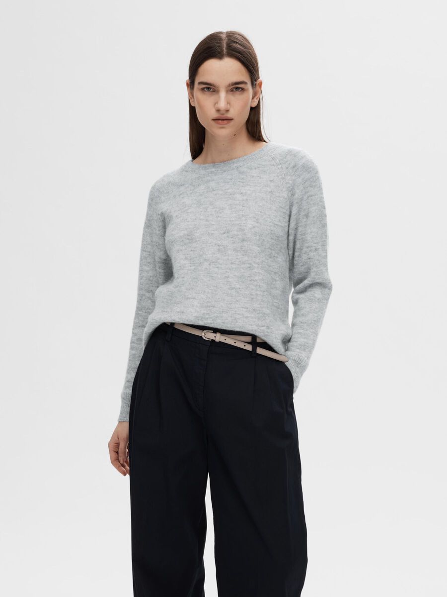 Selected LANGÄRMELIGER STRICKPULLOVER, Light Grey Melange, highres - 16074482_LightGreyMelange_003.jpg