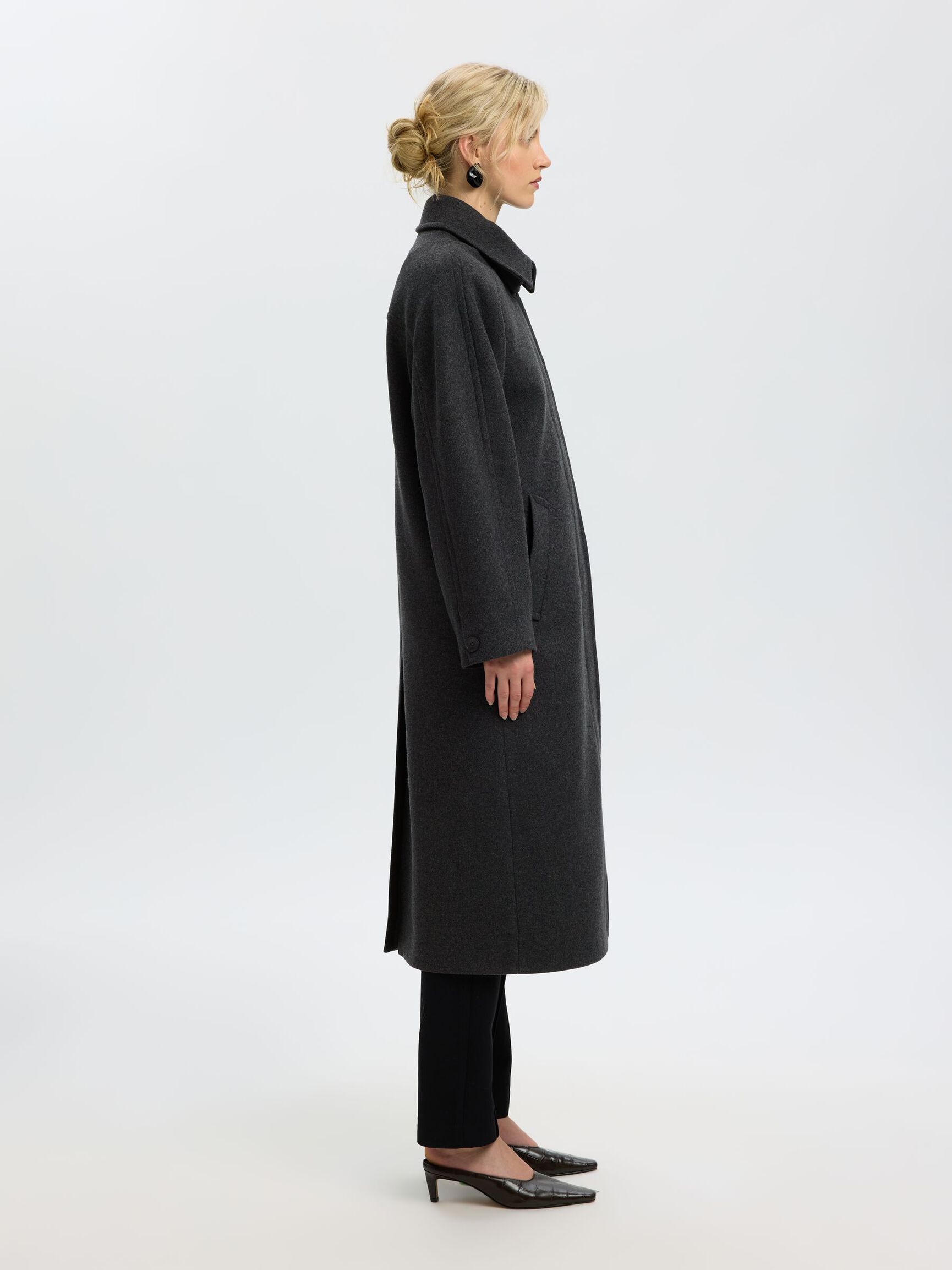 LAINE MÉLANGÉE LONG MANTEAU, Dark Grey, highres