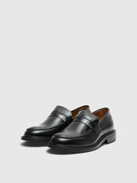 LEATHER LOAFERS, Black, highres