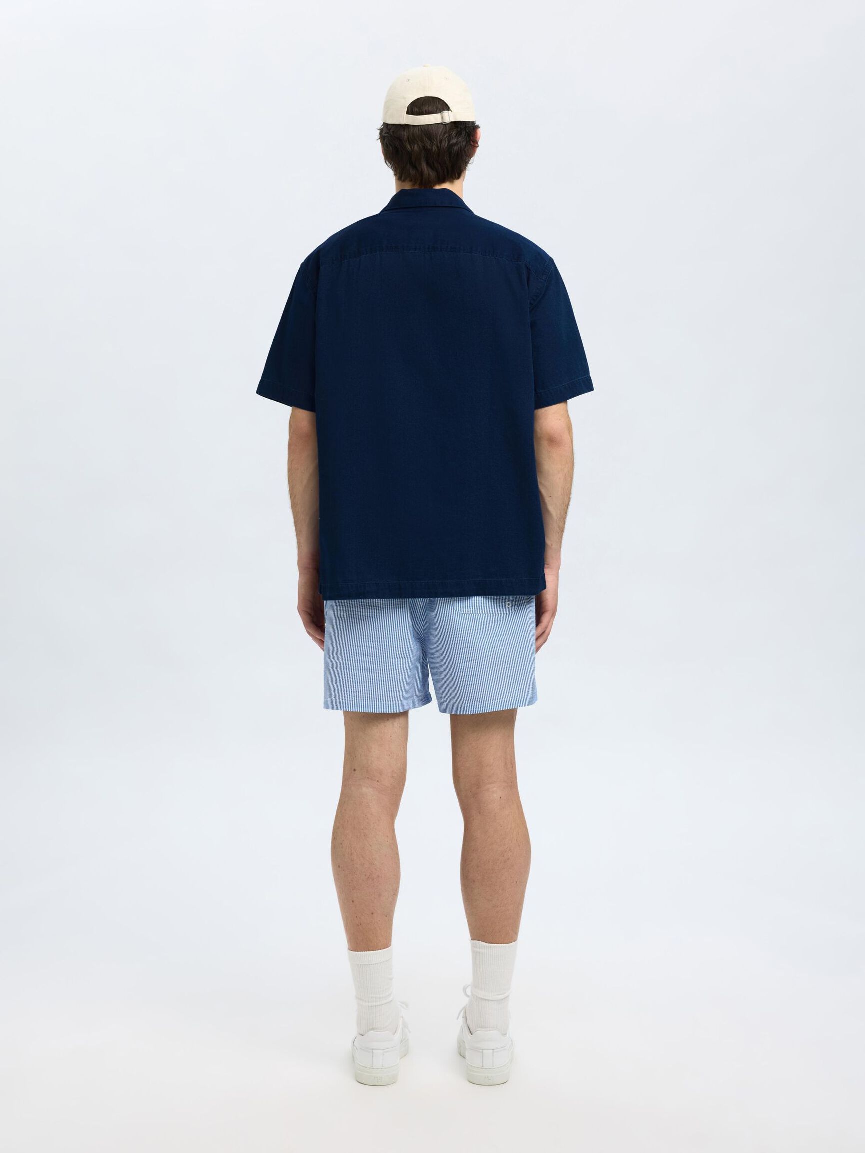 KORTE MOUWEN SPIJKERBLOUSE, Dark Blue Denim, highres