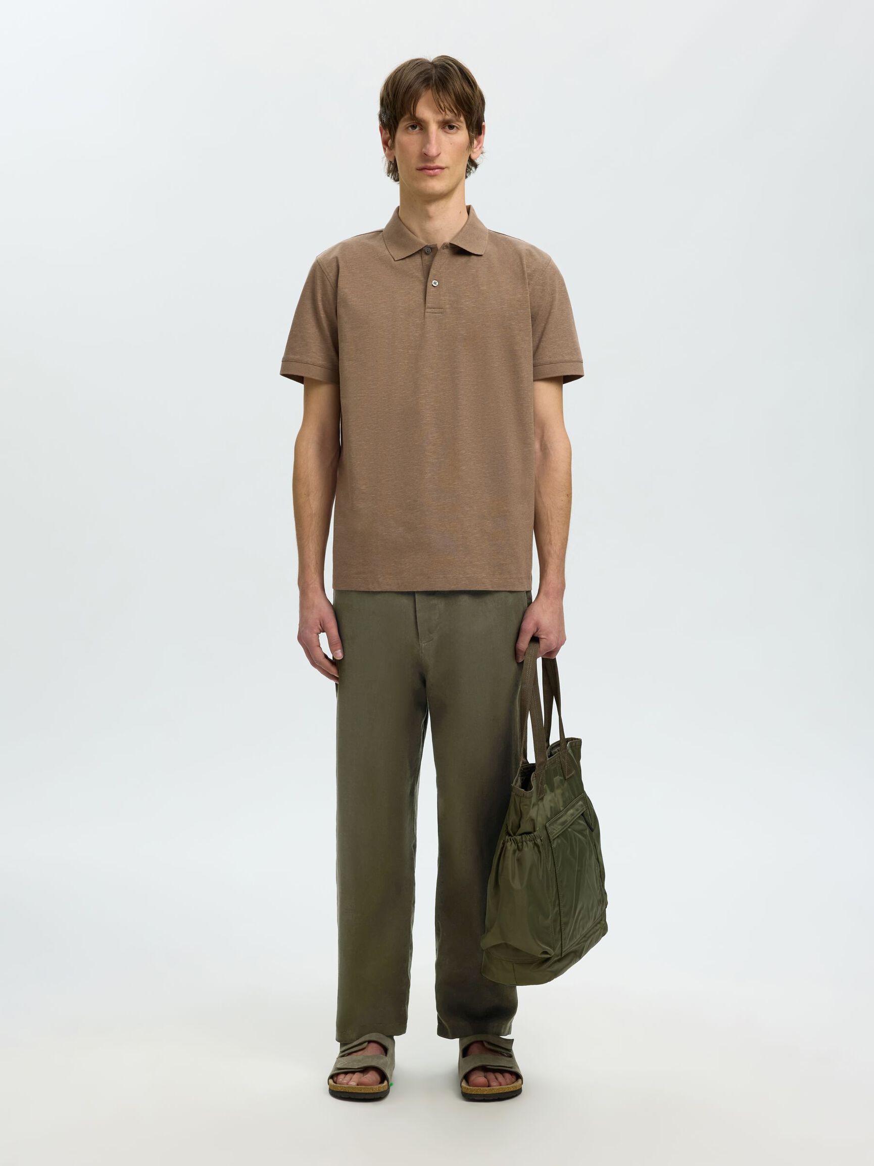 LINEN BLEND TROUSERS, Forest Night, highres