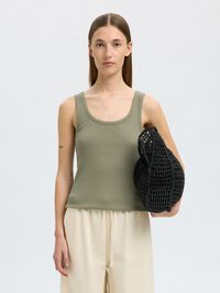 RIBBED COTTON TANK TOP, Vetiver, highres