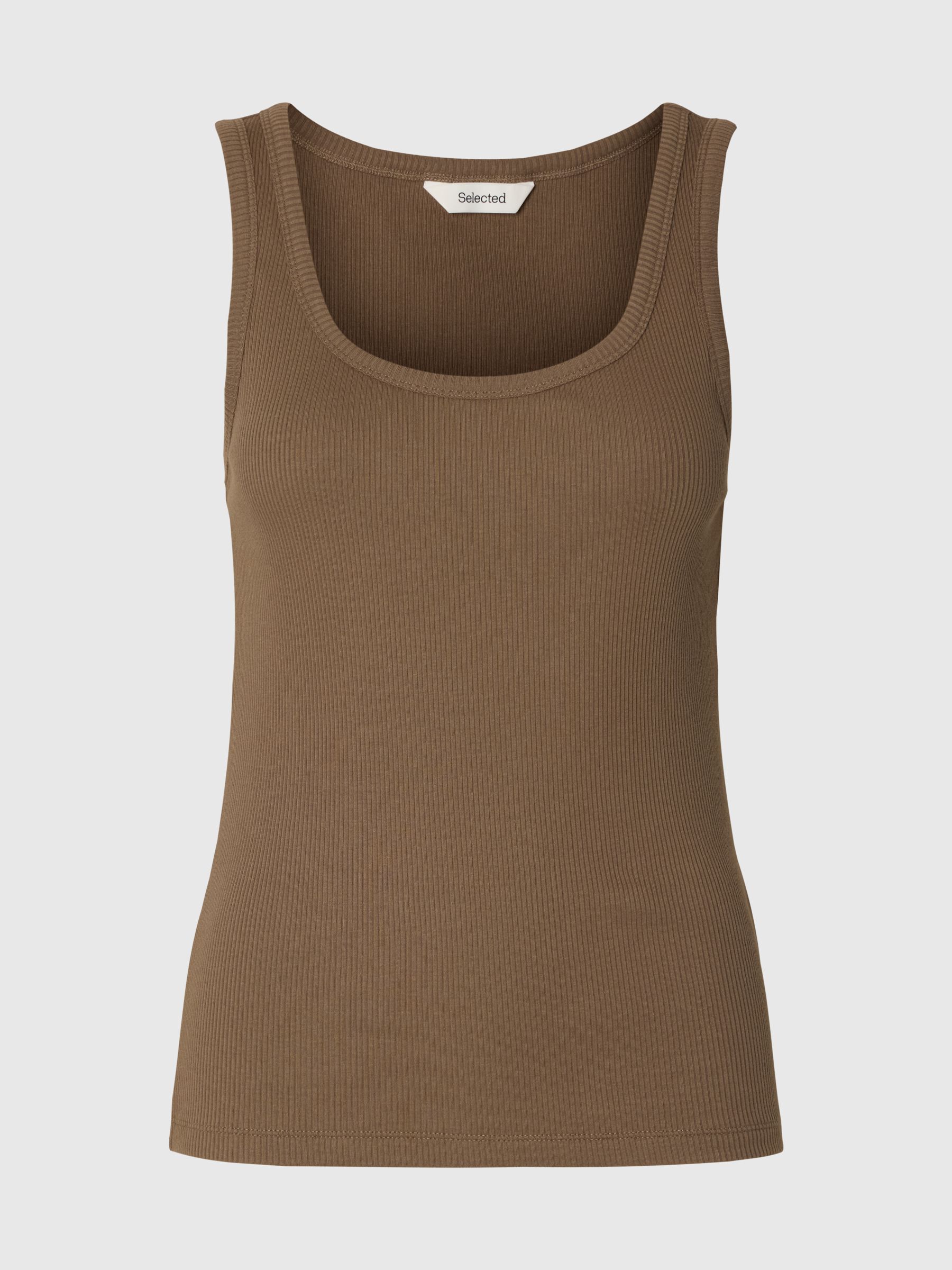 RIBBED COTTON TANK TOP, Chocolate Chip, highres