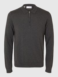 GEBREIDE POLO MET LANGE MOUWEN, Antracit, highres