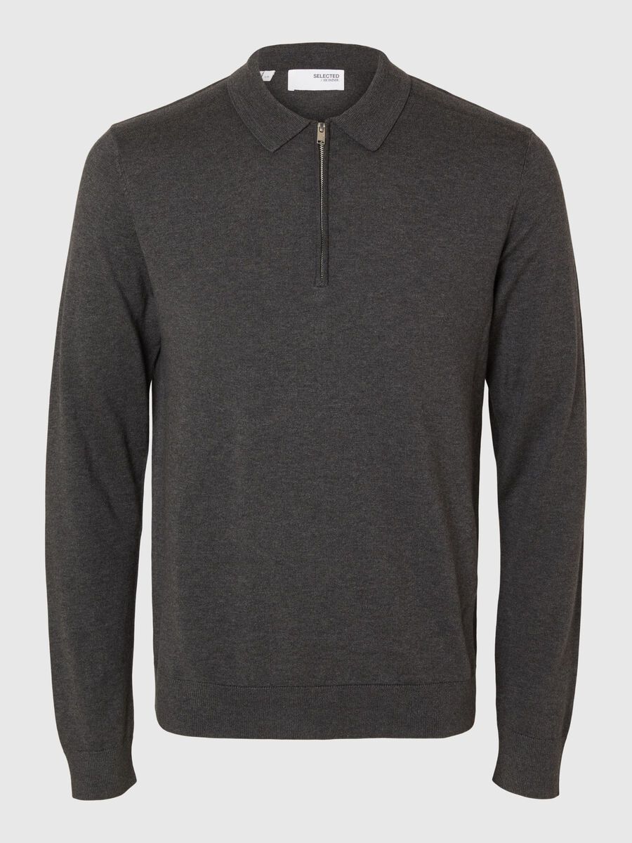 Selected KNITTED LONG-SLEEVED POLO, Antracit, highres - 16094271_Antracit_1113639_001.jpg