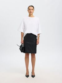 HIGH WAIST  LEATHER SKIRT, Black, highres