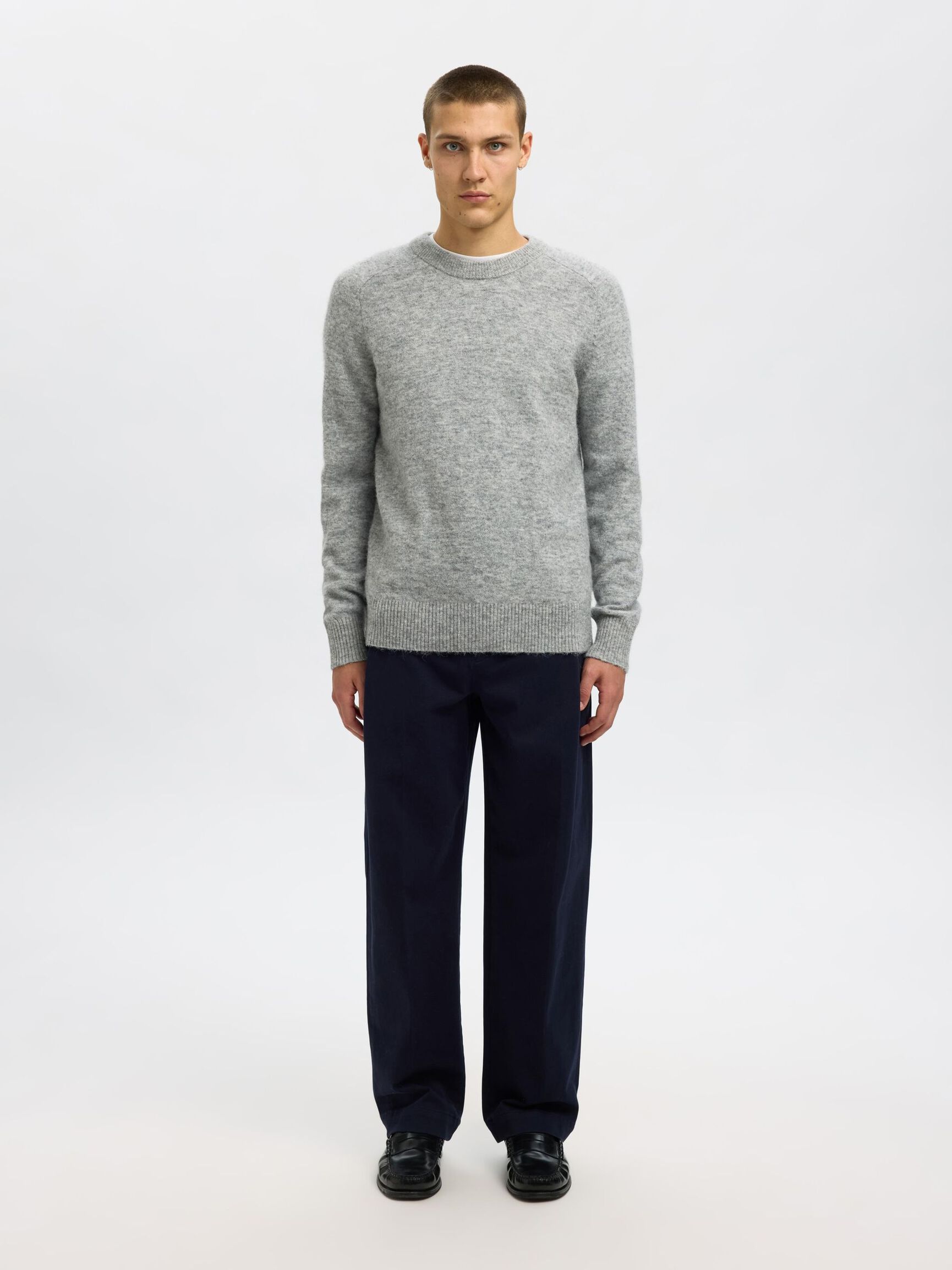 LONG-SLEEVED KNITTED JUMPER, Light Grey Melange, highres