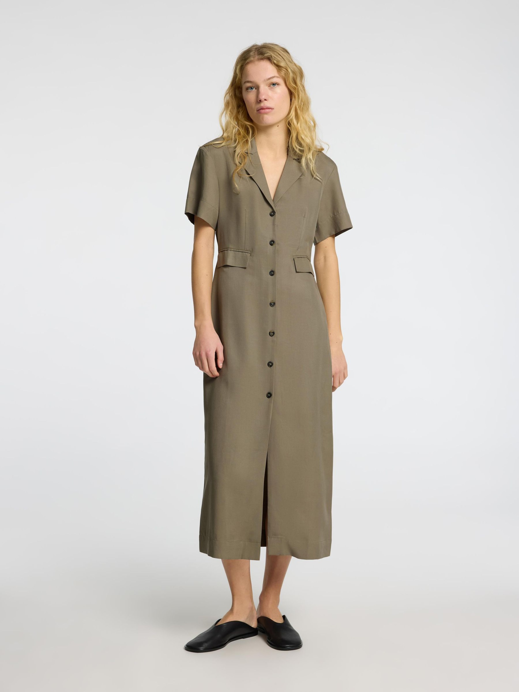 TAILORED MIDI DRESS, Vetiver, highres