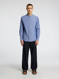 LONG-SLEEVED LINEN BLEND SHIRT, Medium Blue Denim, highres