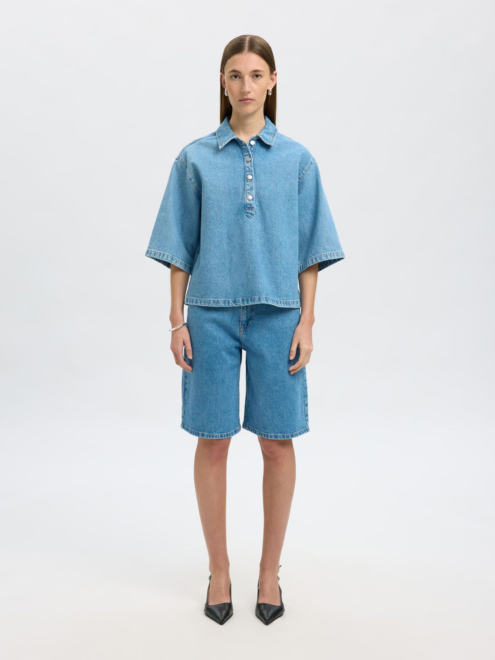 DENIM POLO, Light Blue Denim, highres