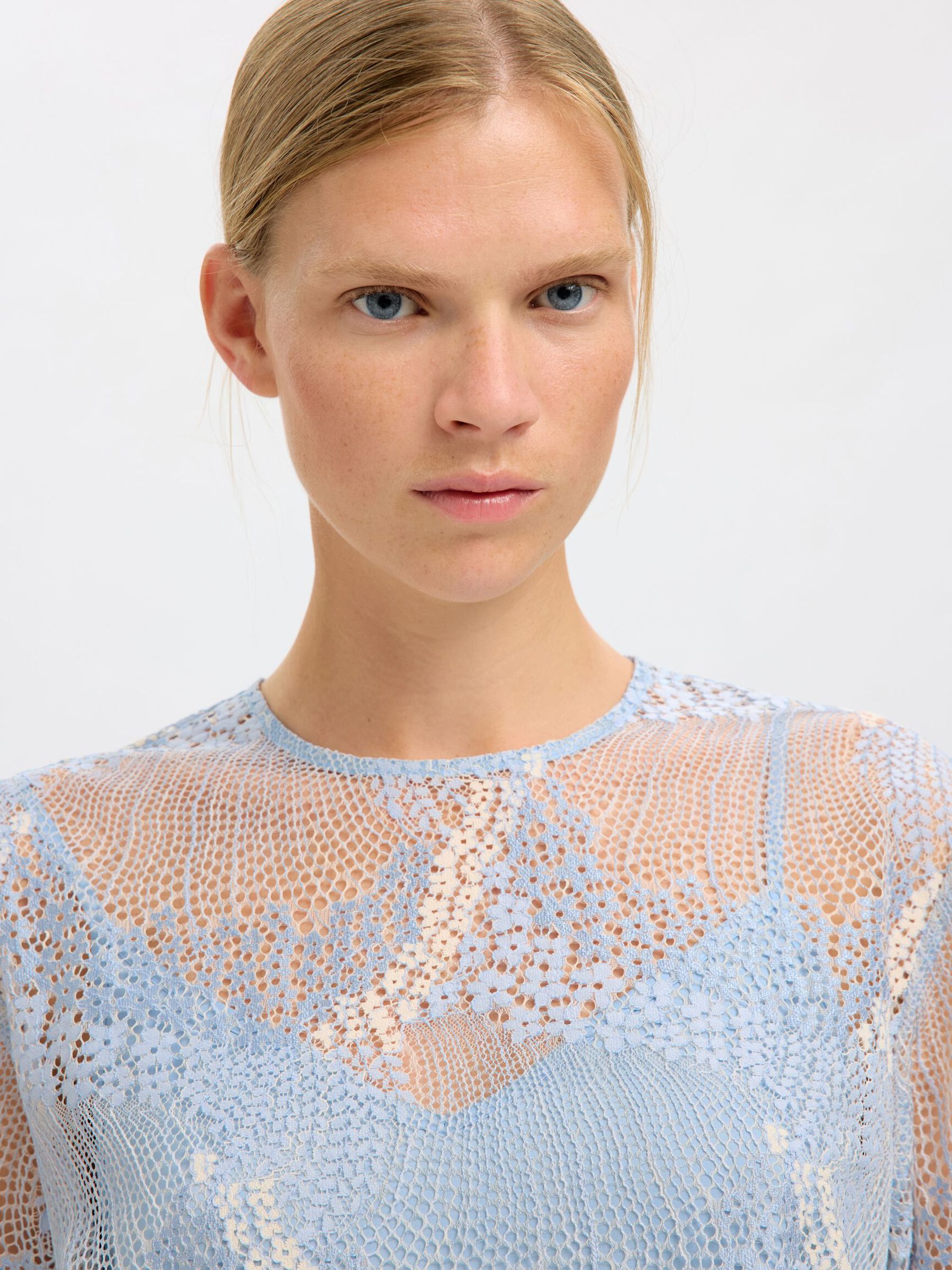 LACE CROPPED TOP, Cashmere Blue, highres