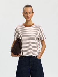 STRIPED BOXY FIT T-SHIRT, Toffee, highres