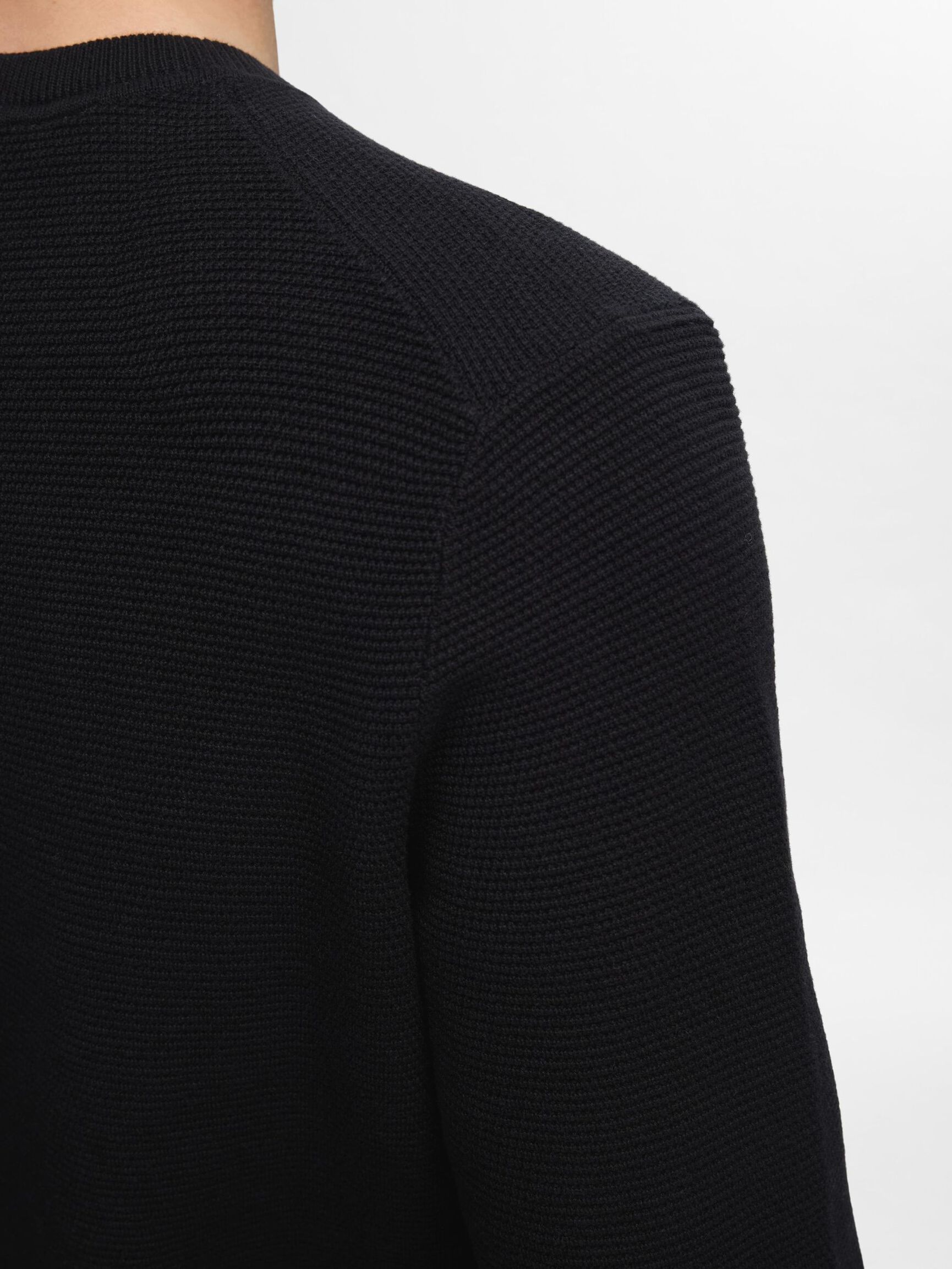 100% COTTON CREWNECK JUMPER, Black, highres