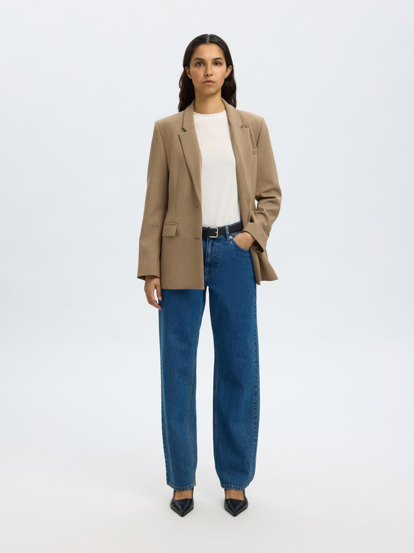 MID WAIST STRAIGHT FIT JEANS, Medium Blue Denim, highres