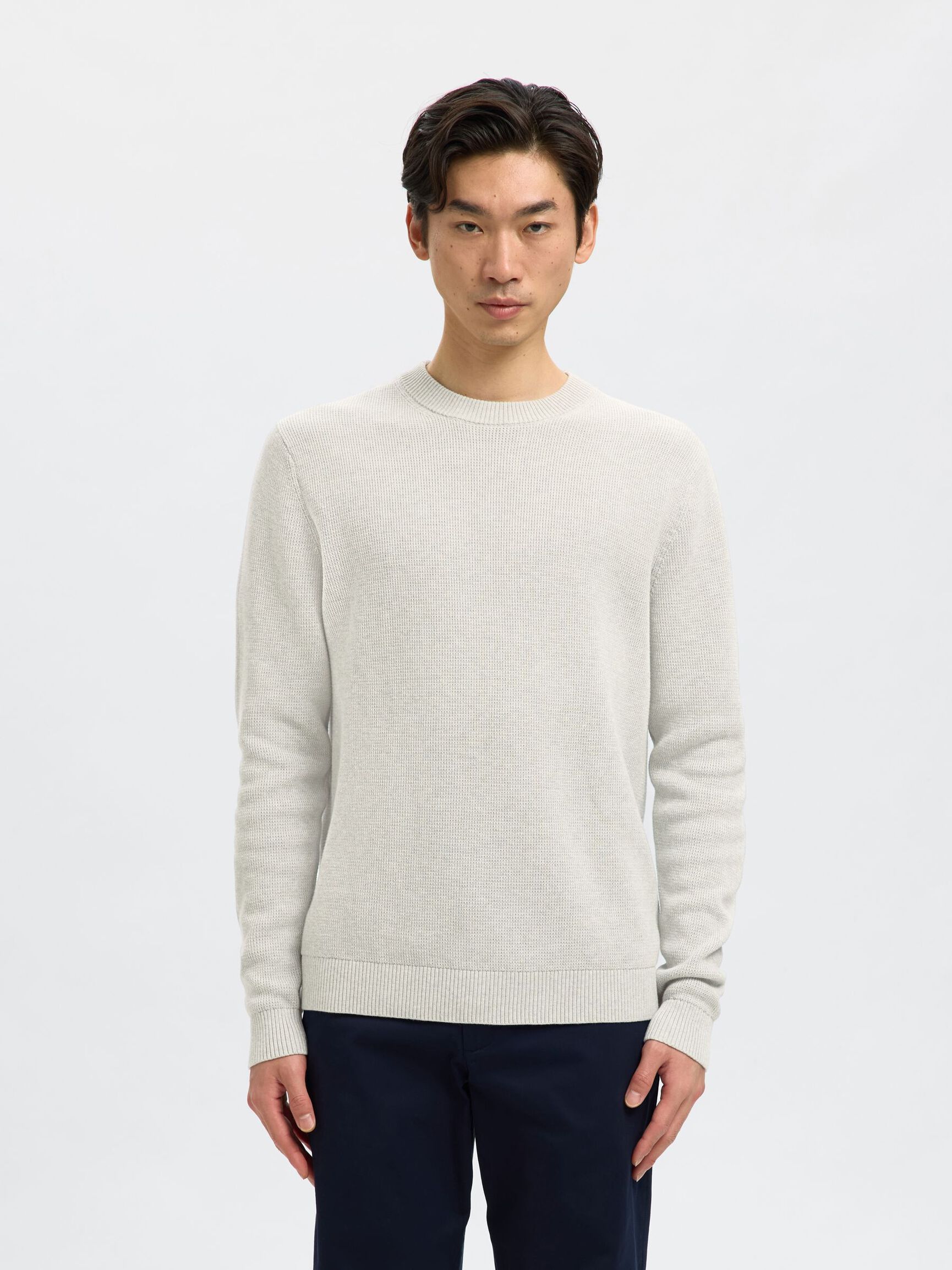 RONDE HALS SWEATER, Light Grey Melange, highres