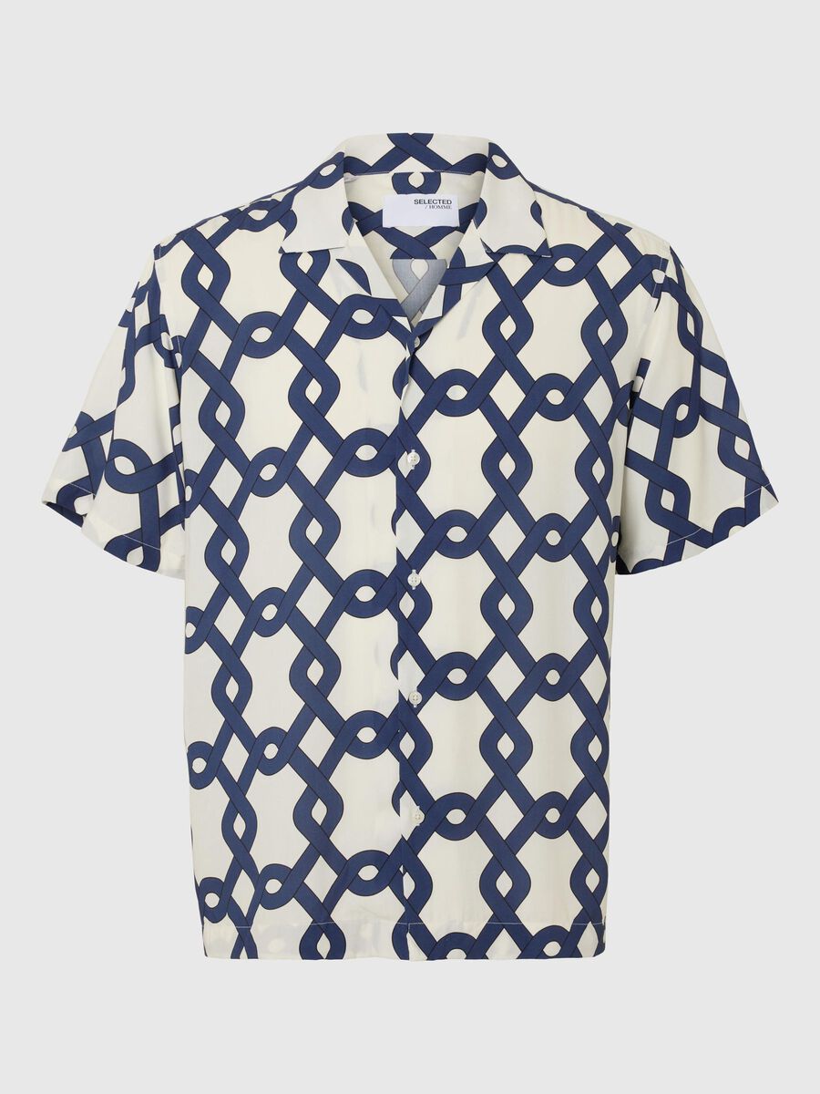 Selected PATTERNED SHORT SLEEVED SHIRT, Egret, highres - 16088360_Egret_1165905_001.jpg