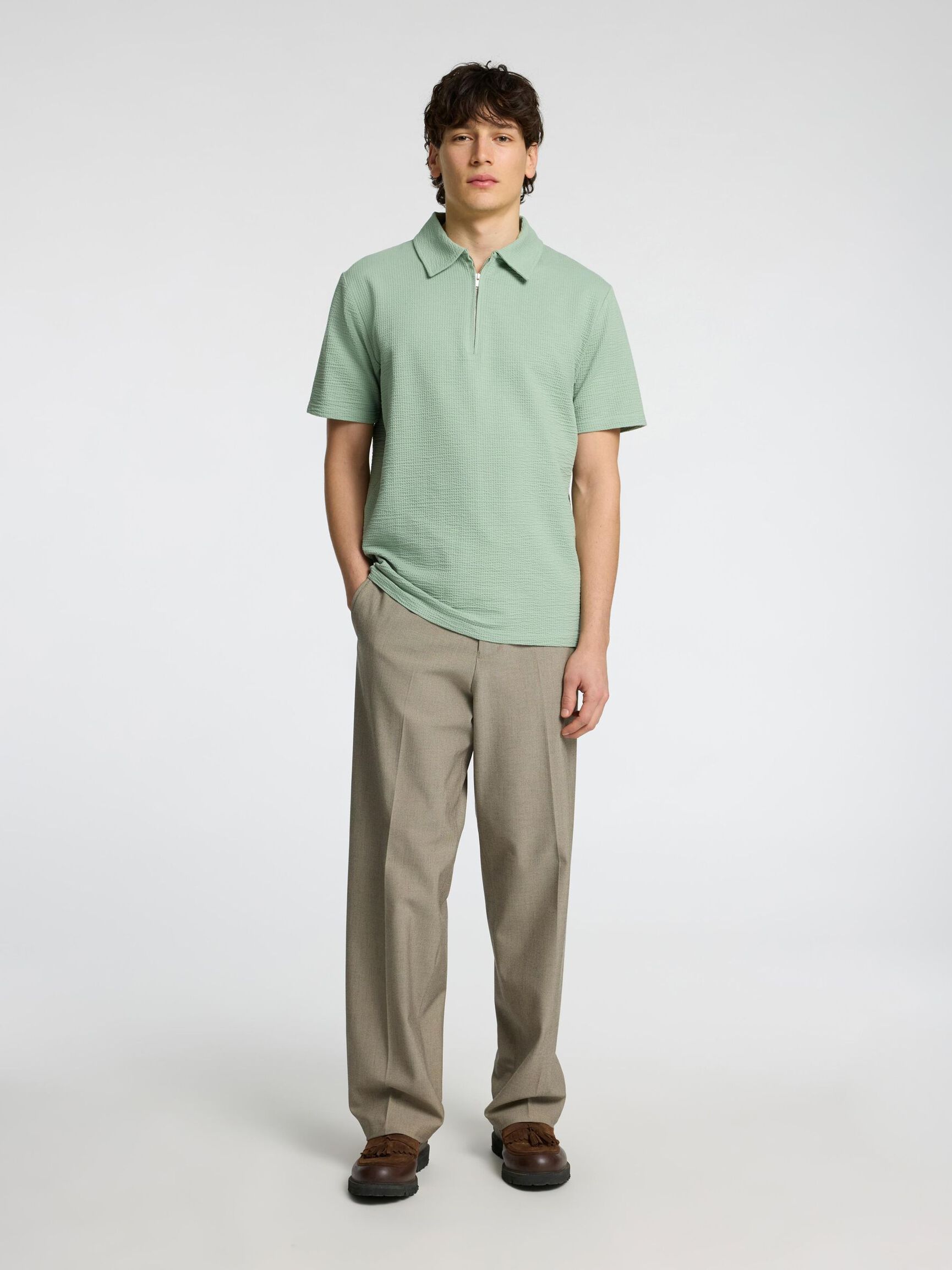 SEERSUCKER POLO SHIRT, Iceberg Green, highres