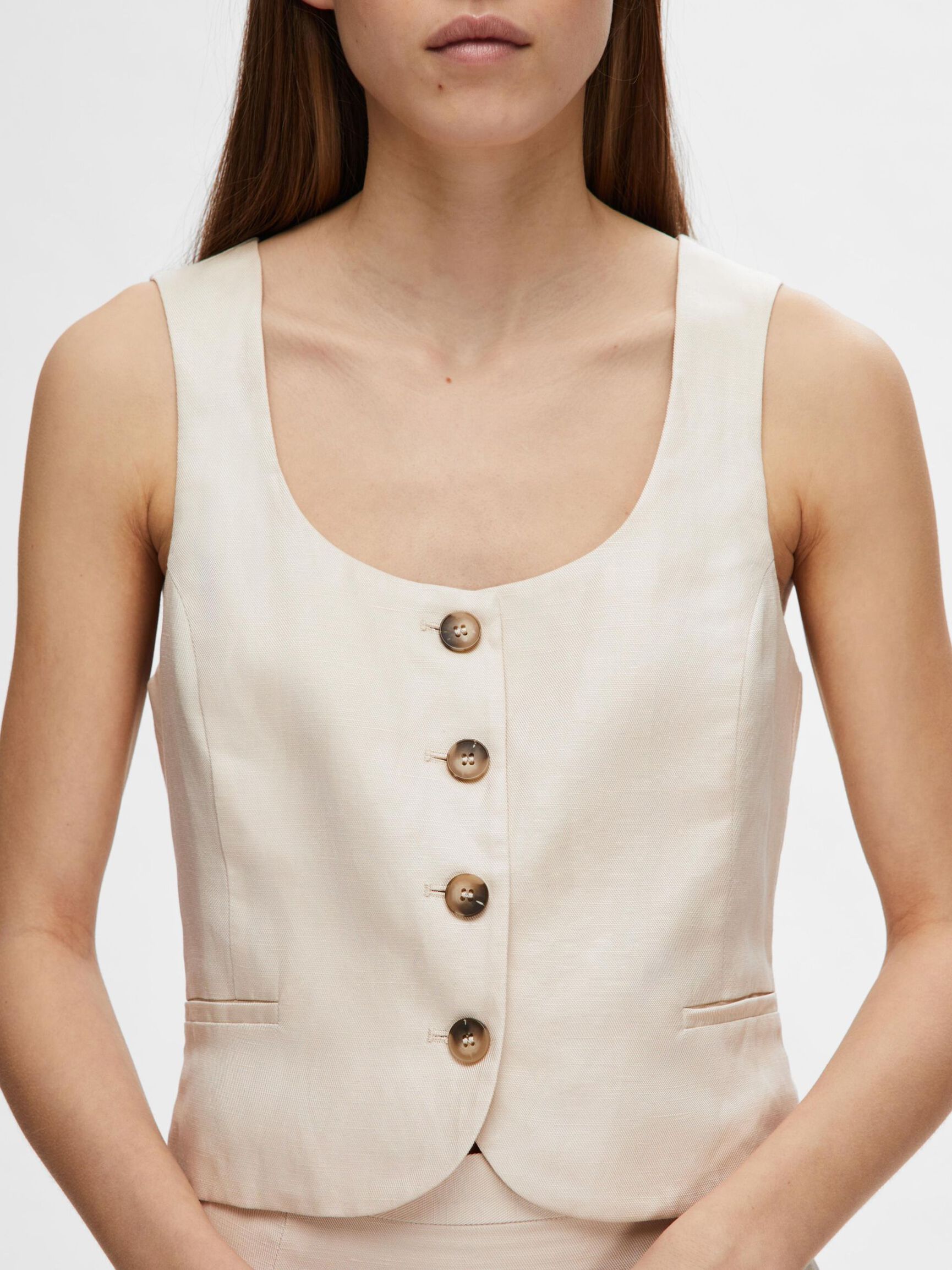 TAILORED LINEN BLEND WAISTCOAT, Sandshell, highres