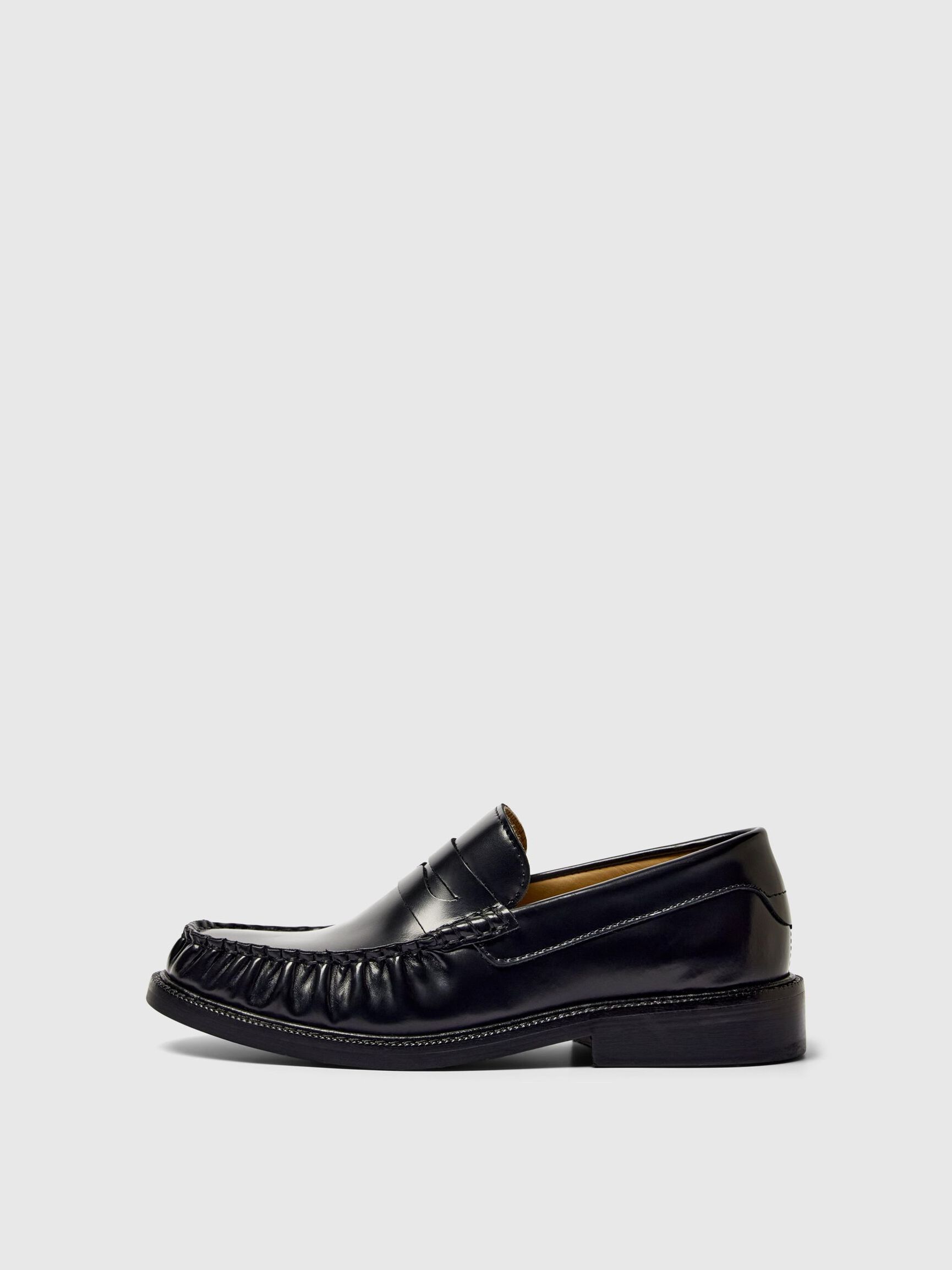 KLASSISCHER LEDERHALBSCHUHE, Black, highres
