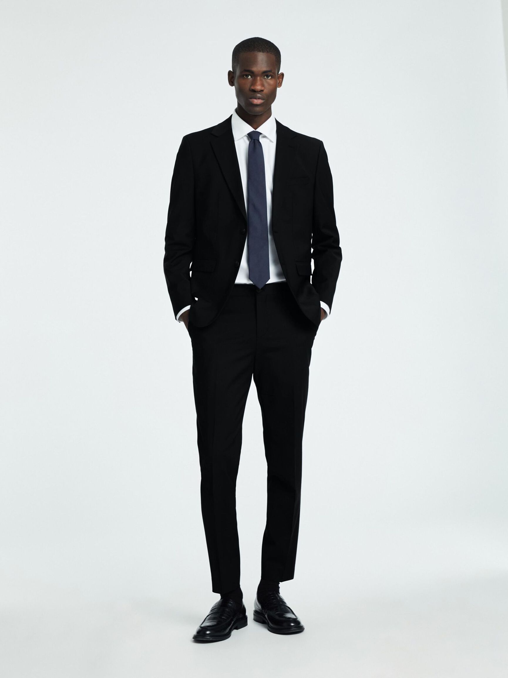 SLIM FIT WOOL BLEND SUIT TROUSERS, Black, highres
