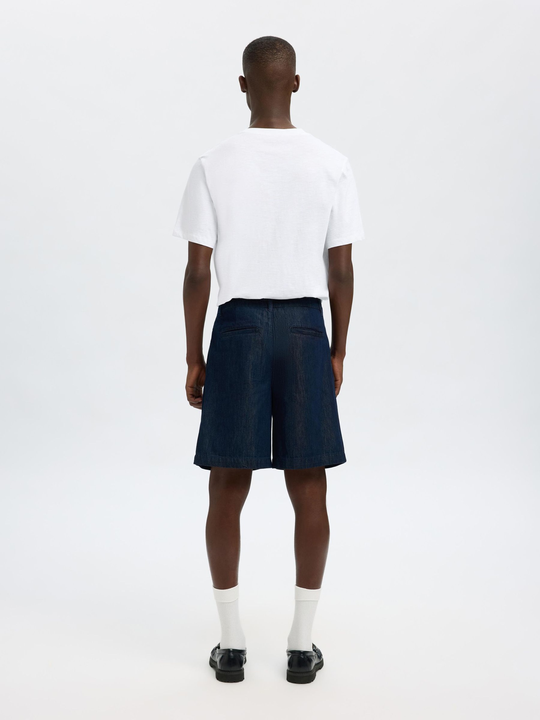 LOOSE FIT DENIM SHORTS, Dark Blue Denim, highres