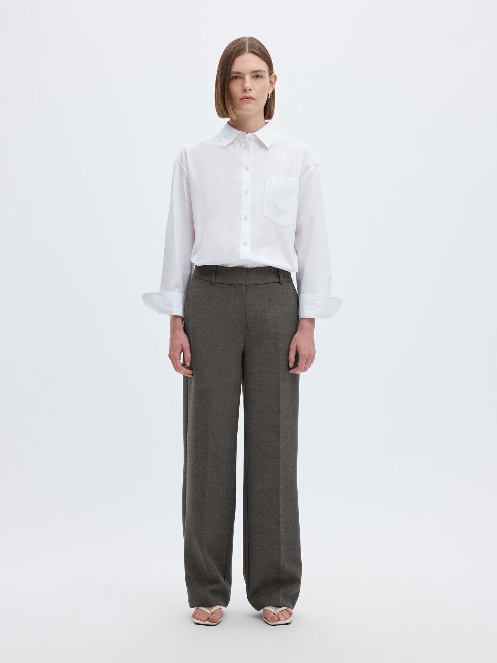 VISCOSE BLEND WIDE-LEG TROUSERS, Dark Grey Melange, highres