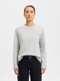 LONG-SLEEVED BOXY T-SHIRT, Light Grey Melange, highres