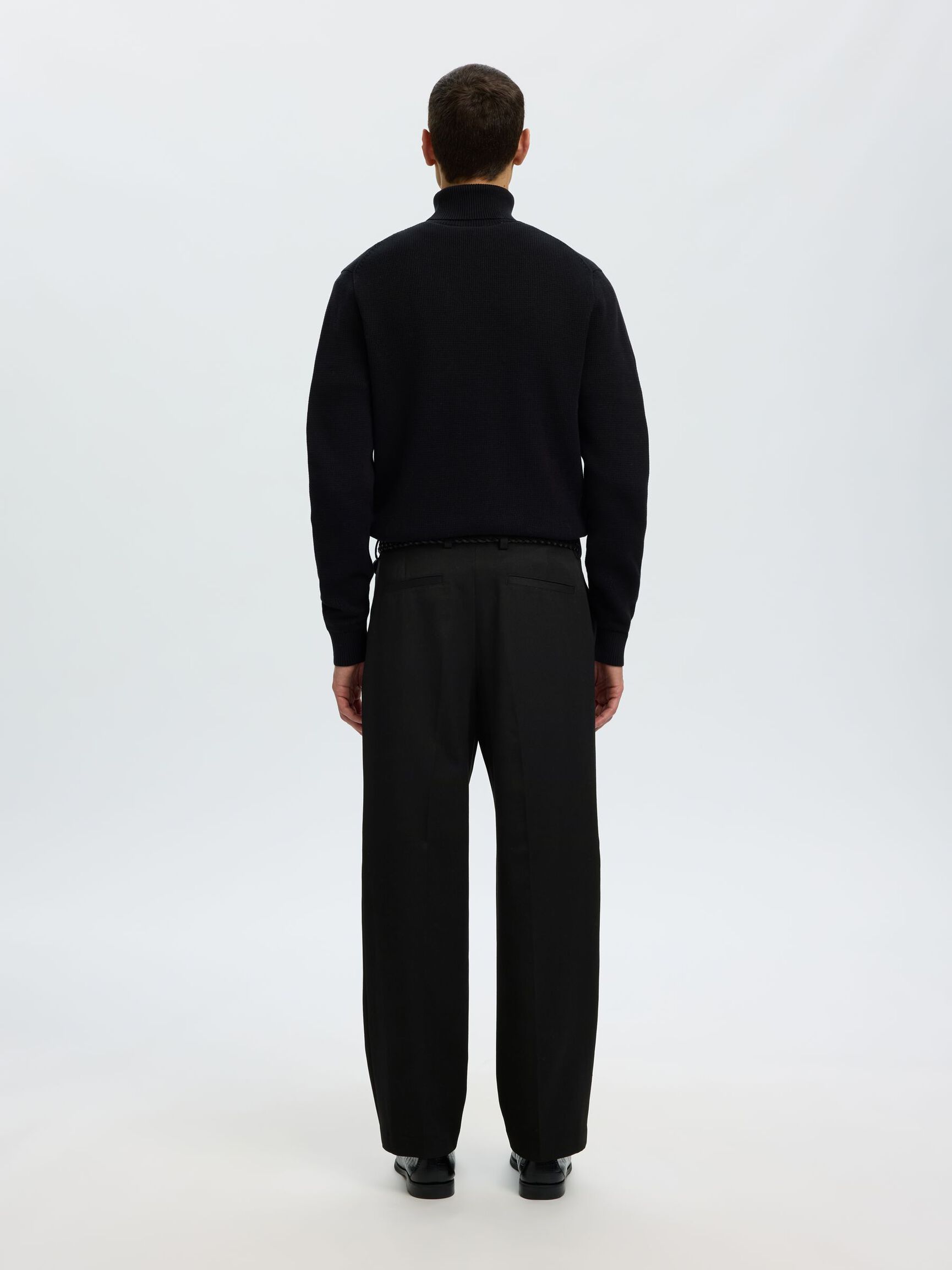 WOOL BLEND LOOSE-FIT TROUSERS, Black, highres