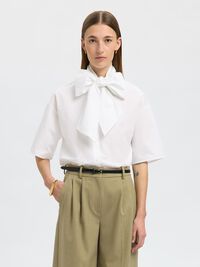 COTTON BOW SHORT SLEEVED SHIRT, Bright White, highres