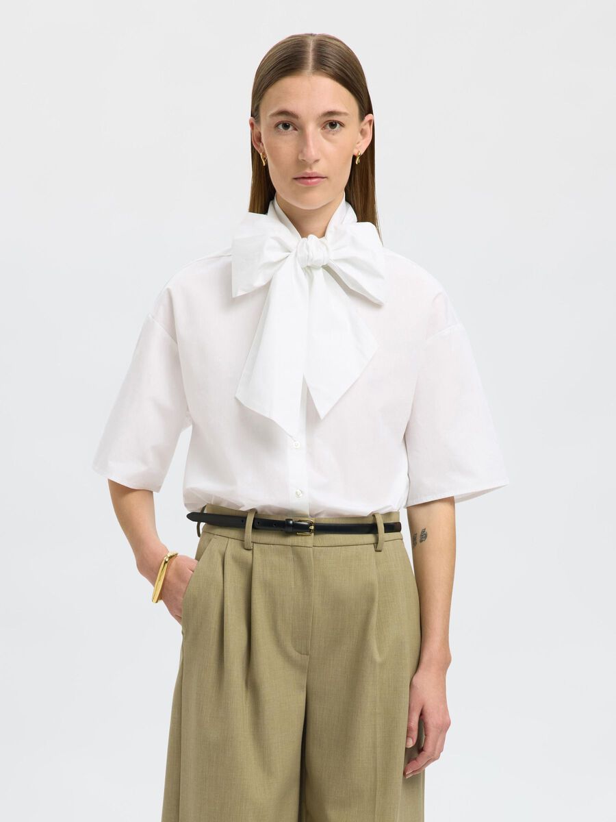 Selected KATOEN STRIK OVERHEMD MET KORTE MOUWEN, Bright White, highres - 16098128_BrightWhite_003.jpg