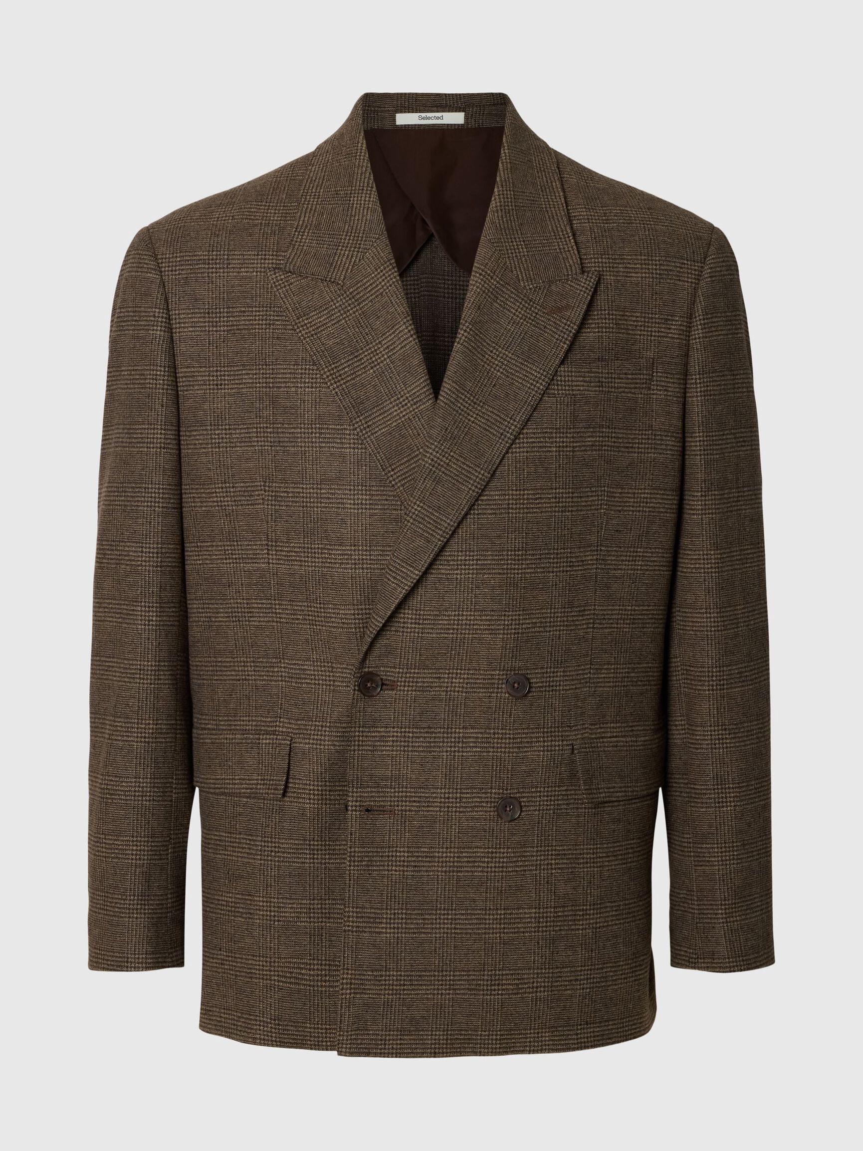 RELAXED FIT WOLLGEMISCH ZWEIREIHIGER BLAZER, Medium Brown Melange, highres