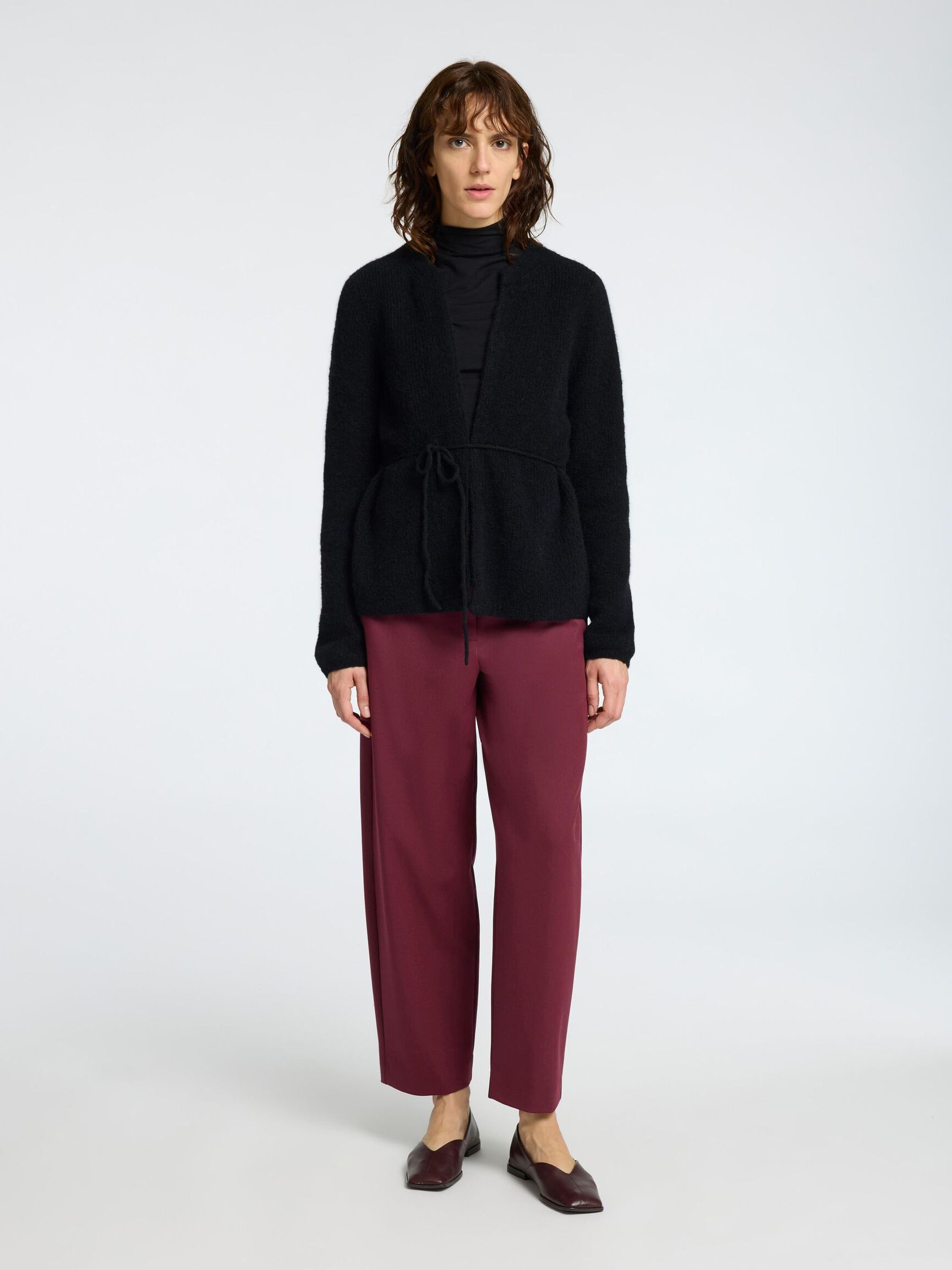 WOOL BLEND BELTET CARDIGAN, Black, highres