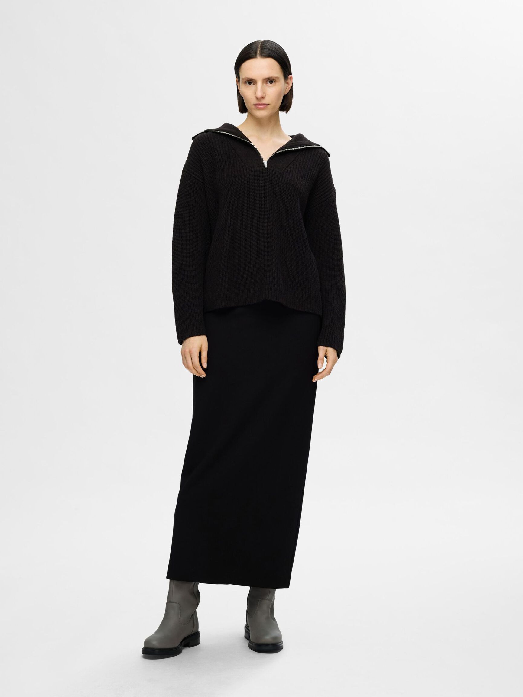 HALF ZIP PULLOVER, Black, highres