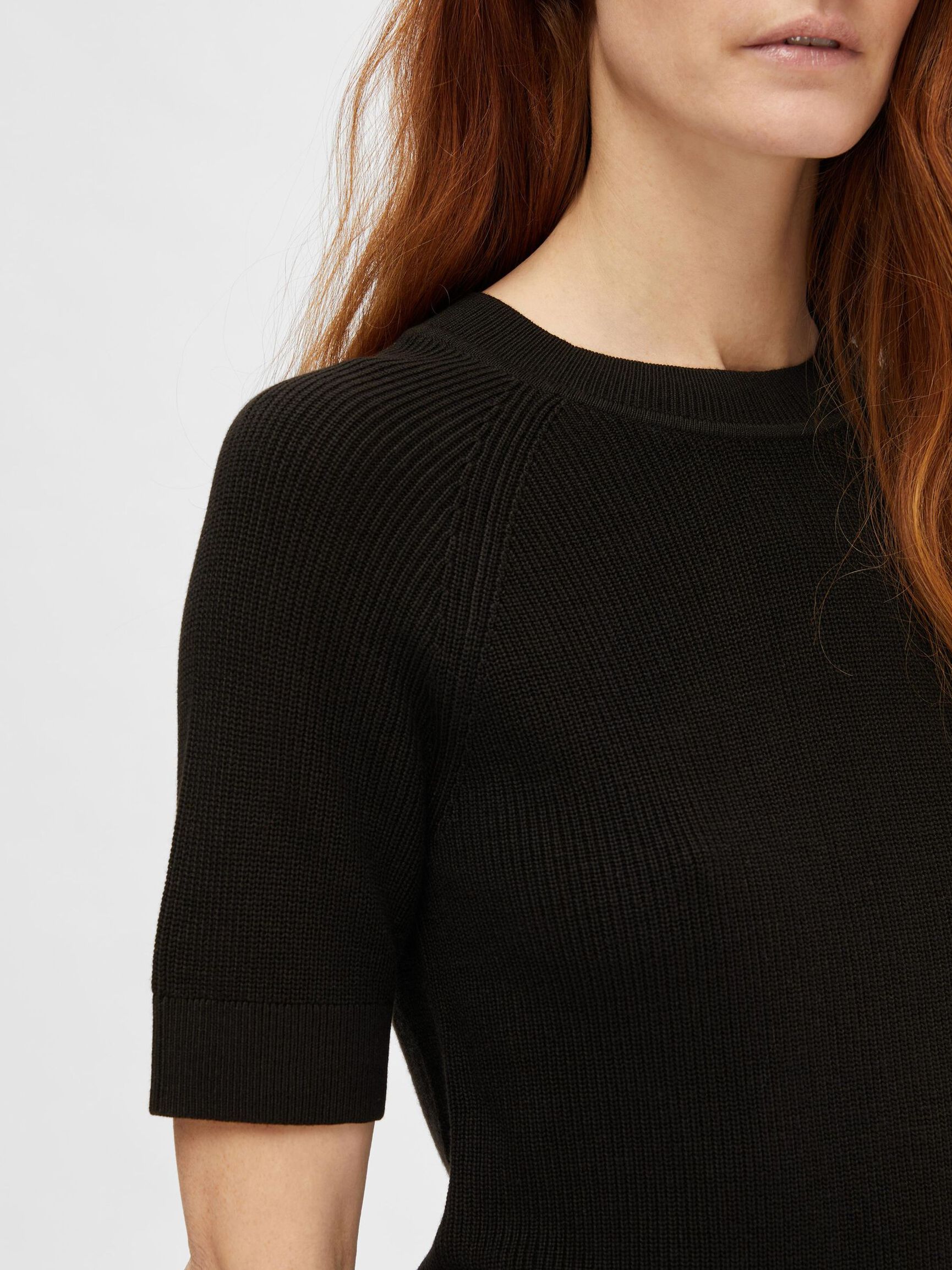 VISCOSE BLEND KNITTED TOP, Black, highres
