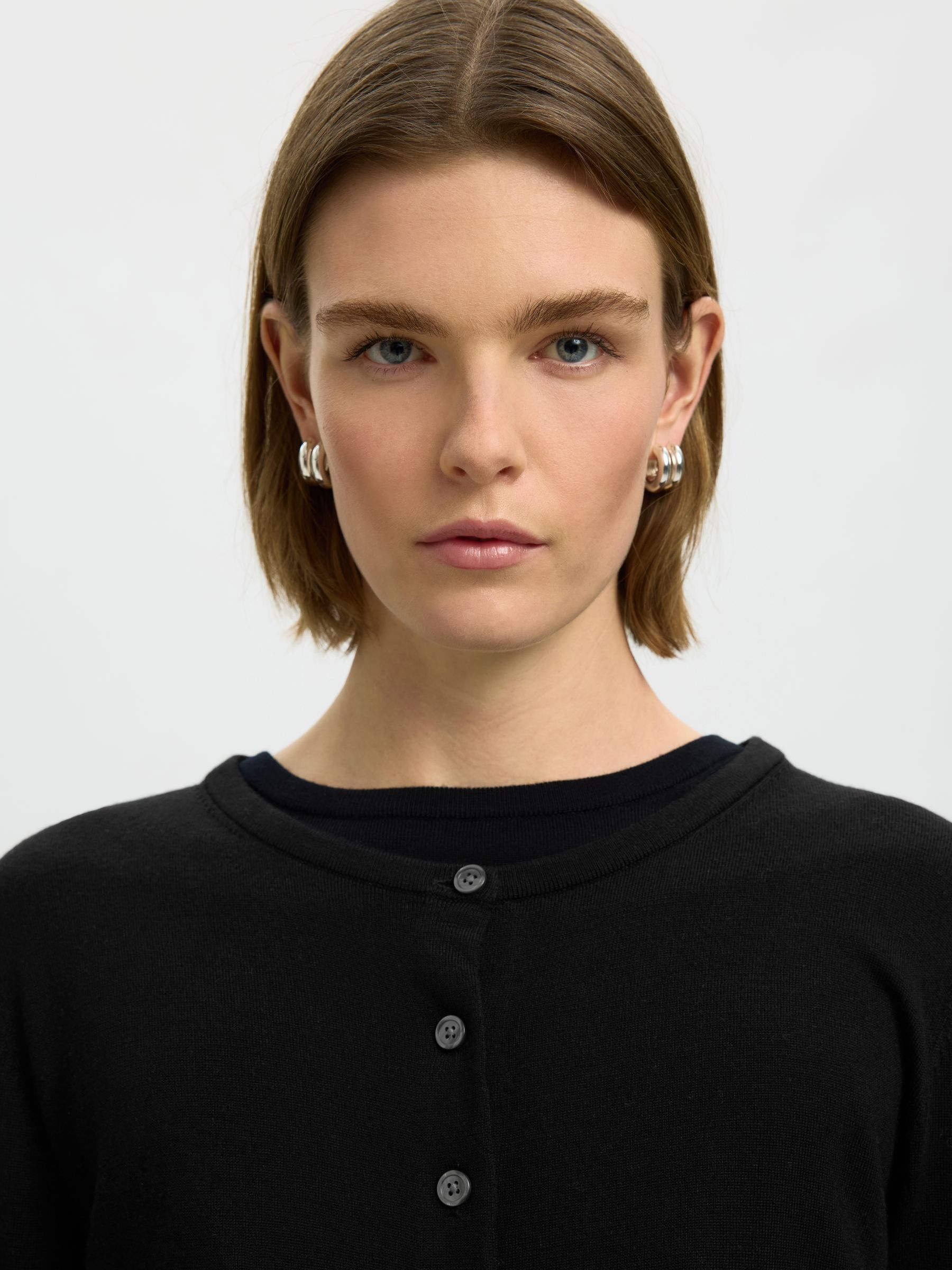 100% MERINO WOOL KNITTED CARDIGAN, Black, highres