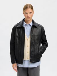 OVERSIZED LEATHER JACKET, Black, highres