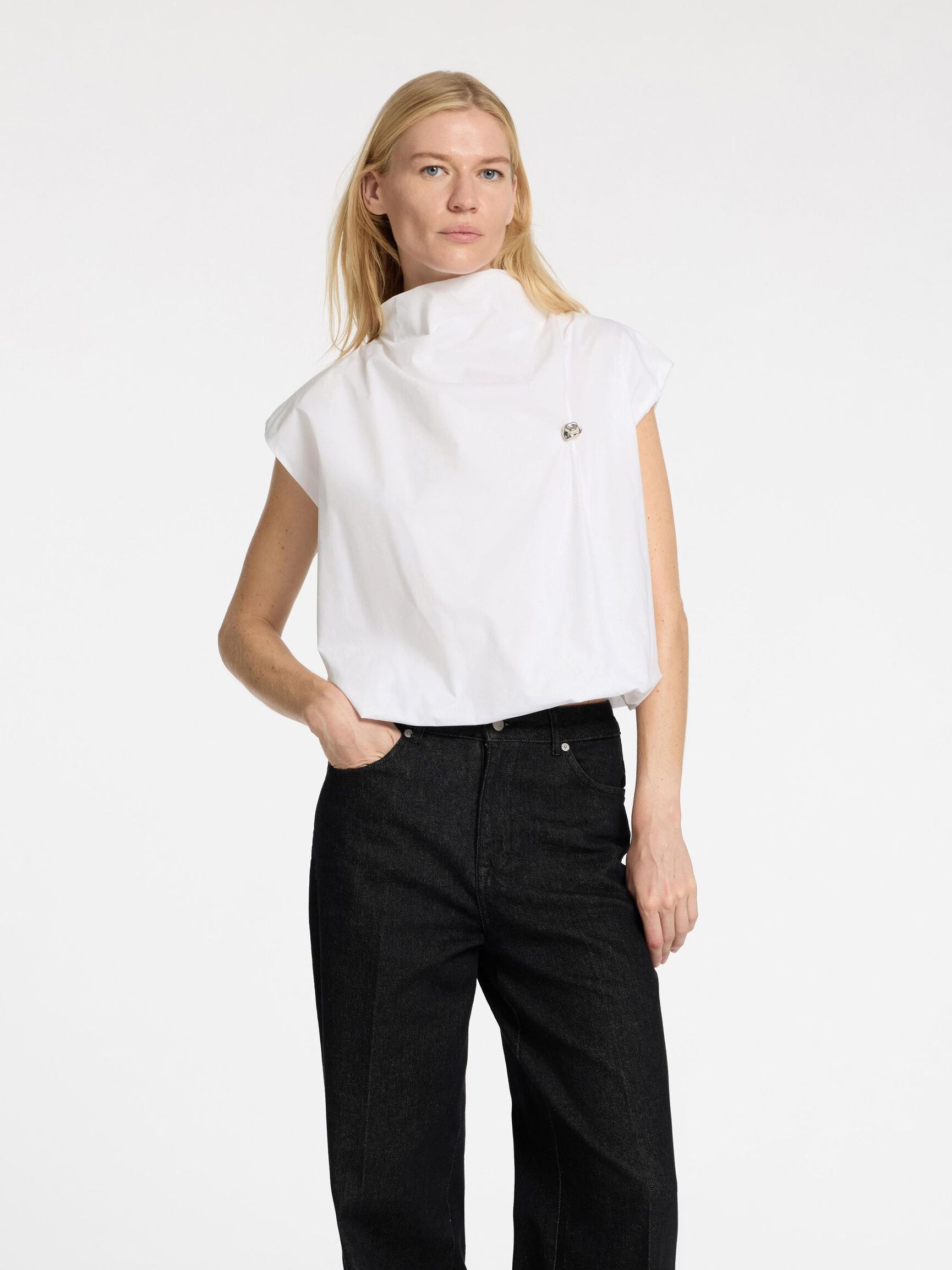 HØY HALS CROP-TOPP, Bright White, highres