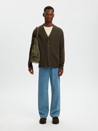 RELAXED FIT WOOL BLEND CARDIGAN, Demitasse, highres