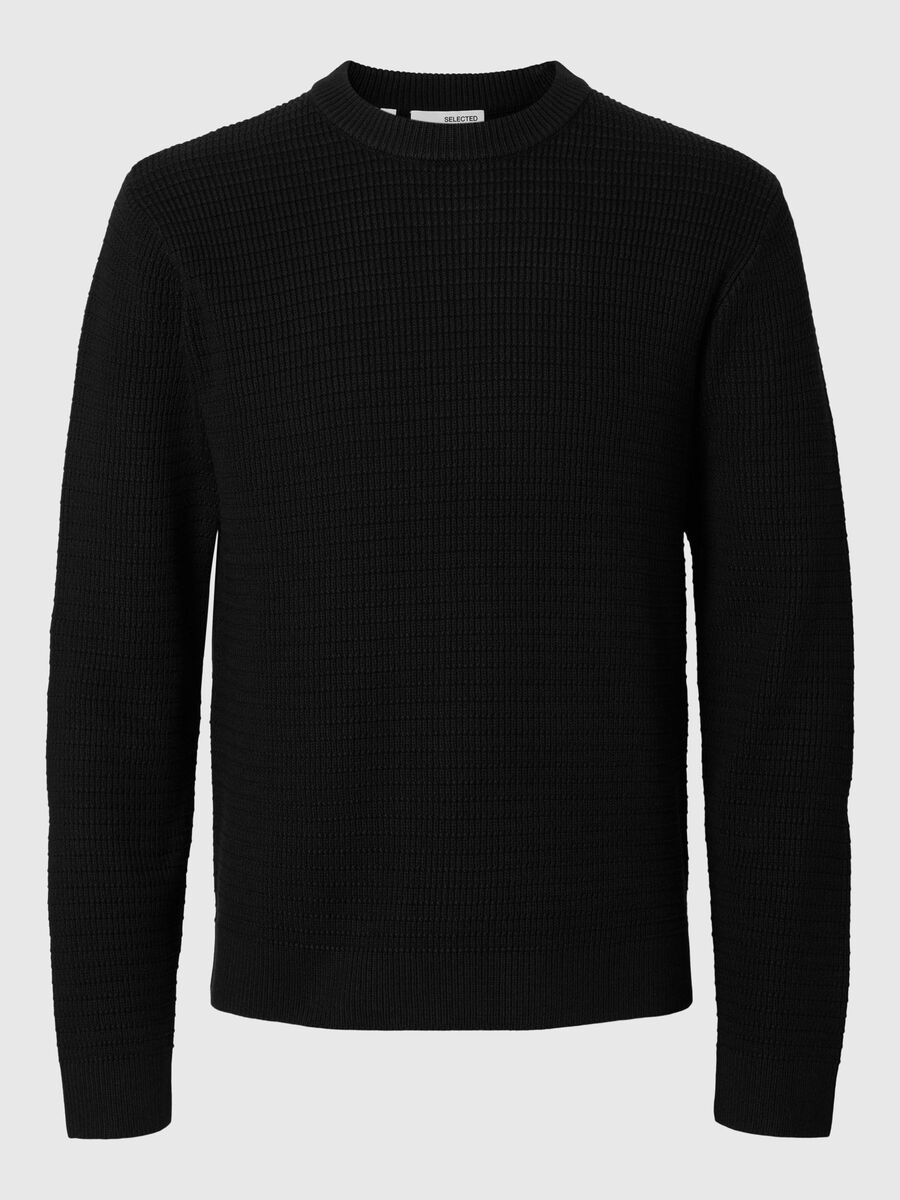 Selected MET STRUCTUUR PULLOVER MET RONDE HALS, Black, highres - 16095614_Black_001.jpg