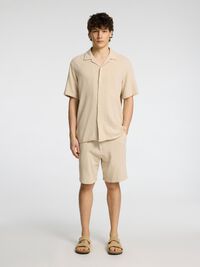 STRIBET BOMULD SHORTS, Oatmeal, highres