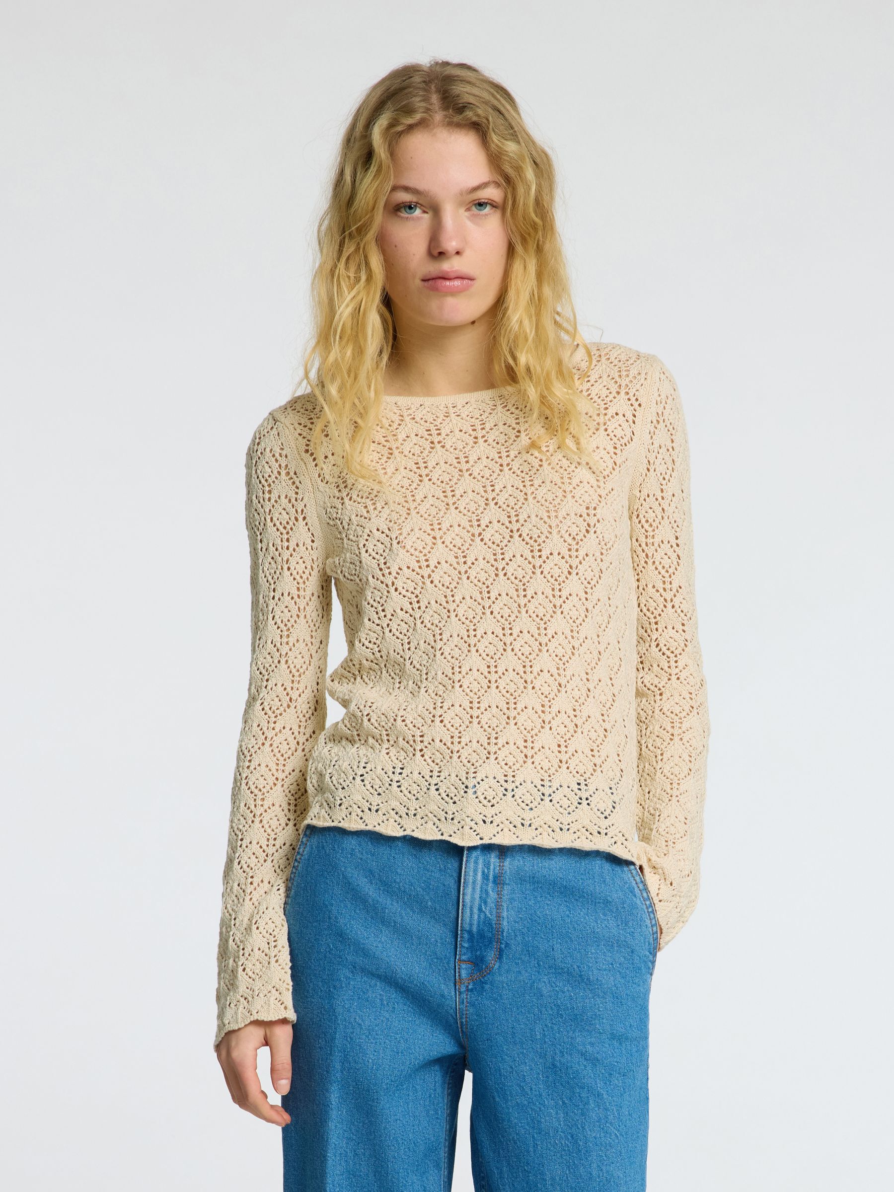 LONG SLEEVED KNITTED TOP, Birch, highres