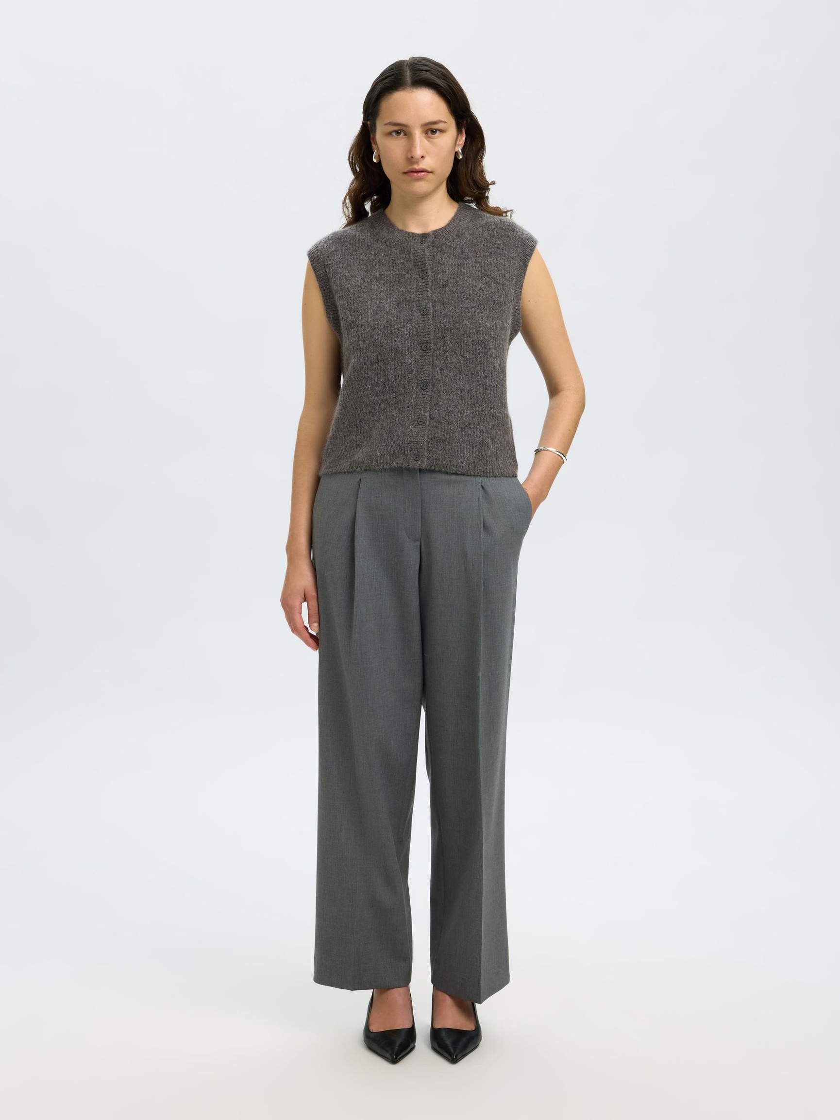 WOOL BLEND WAISTCOAT, Medium Grey Melange, highres