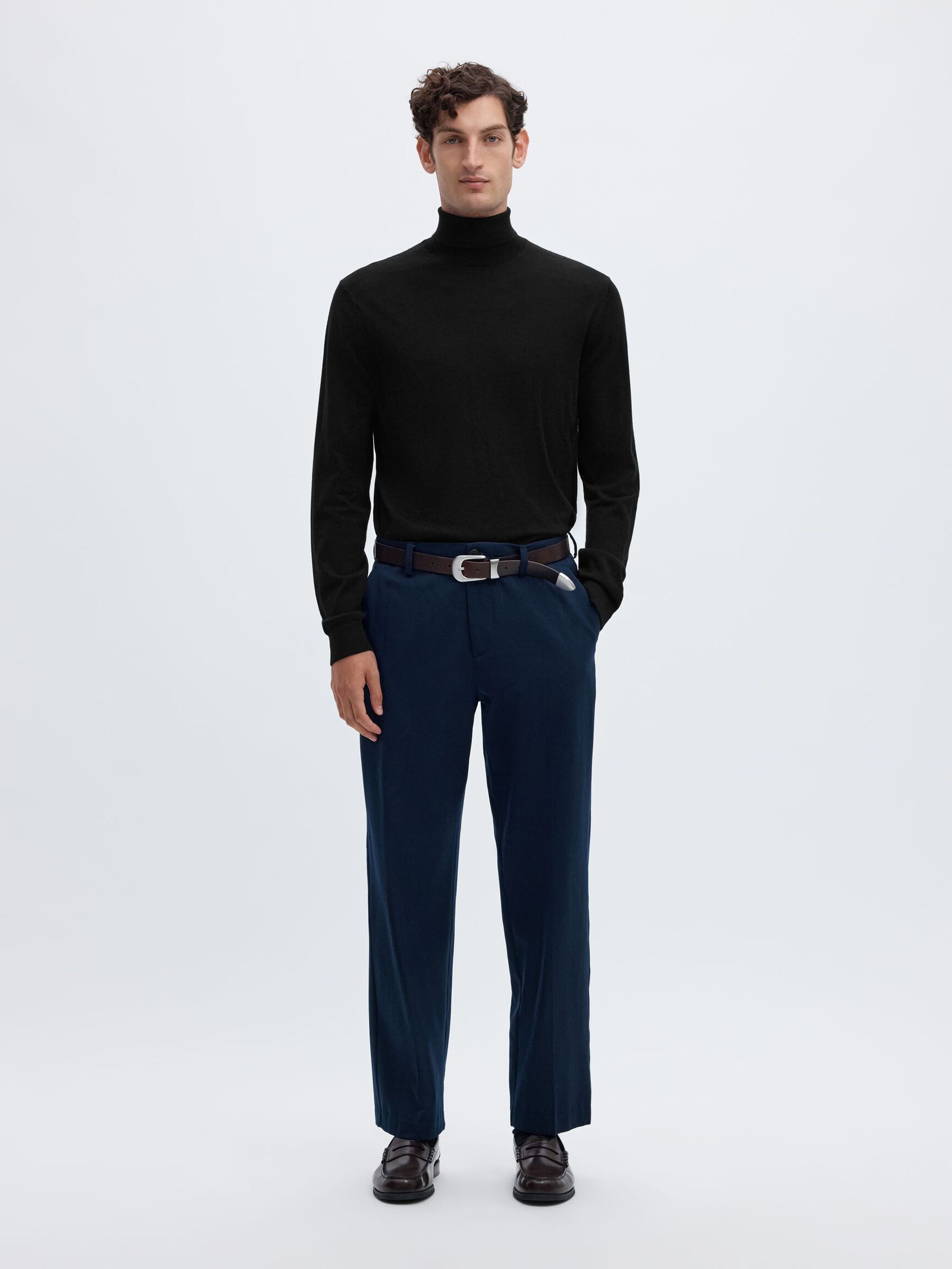 100% MERINO WOOL TURTLENECK, Black, highres