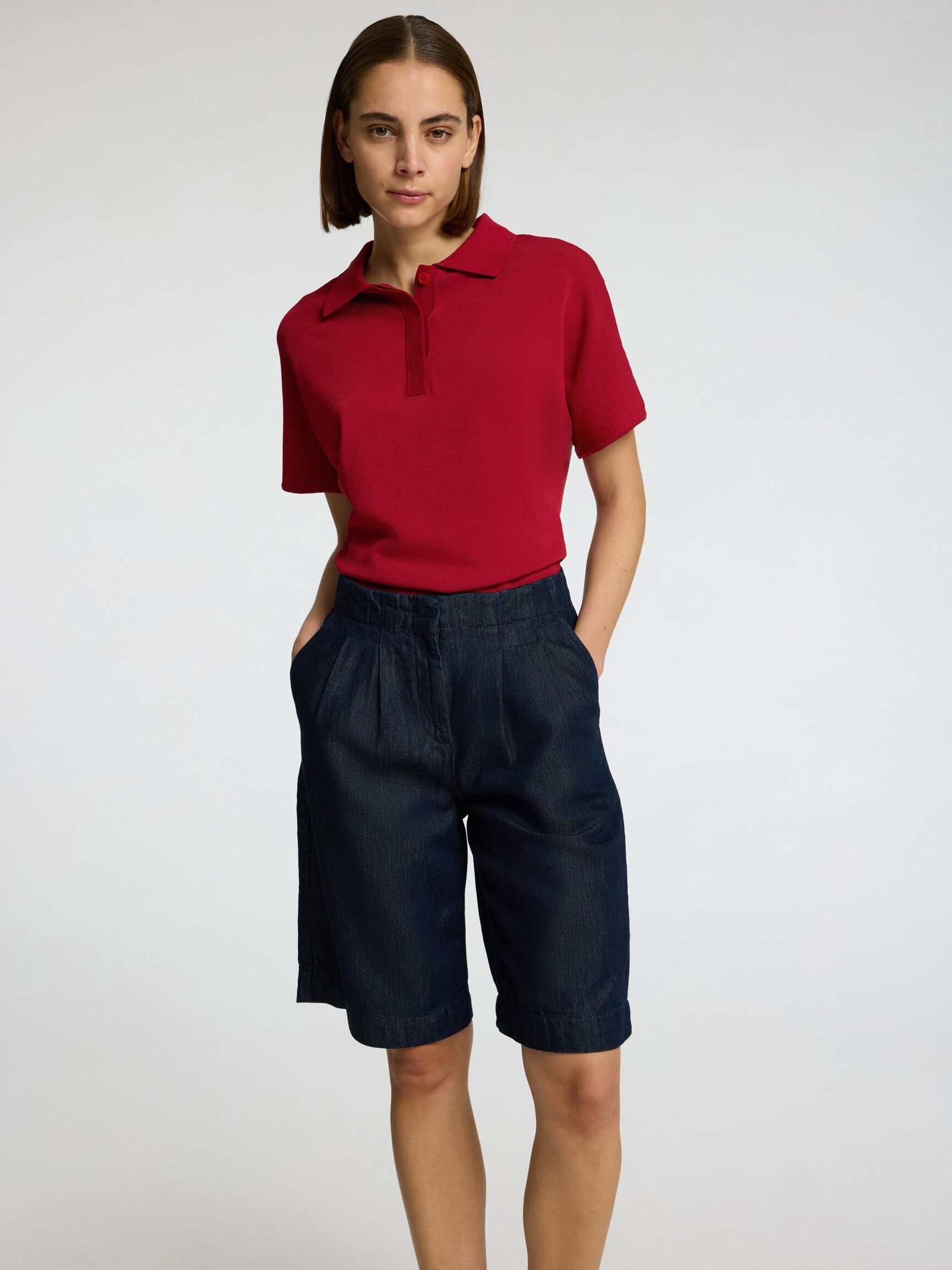 SHORT SLEEVED KNITTED POLO SHIRT, Savvy Red, highres