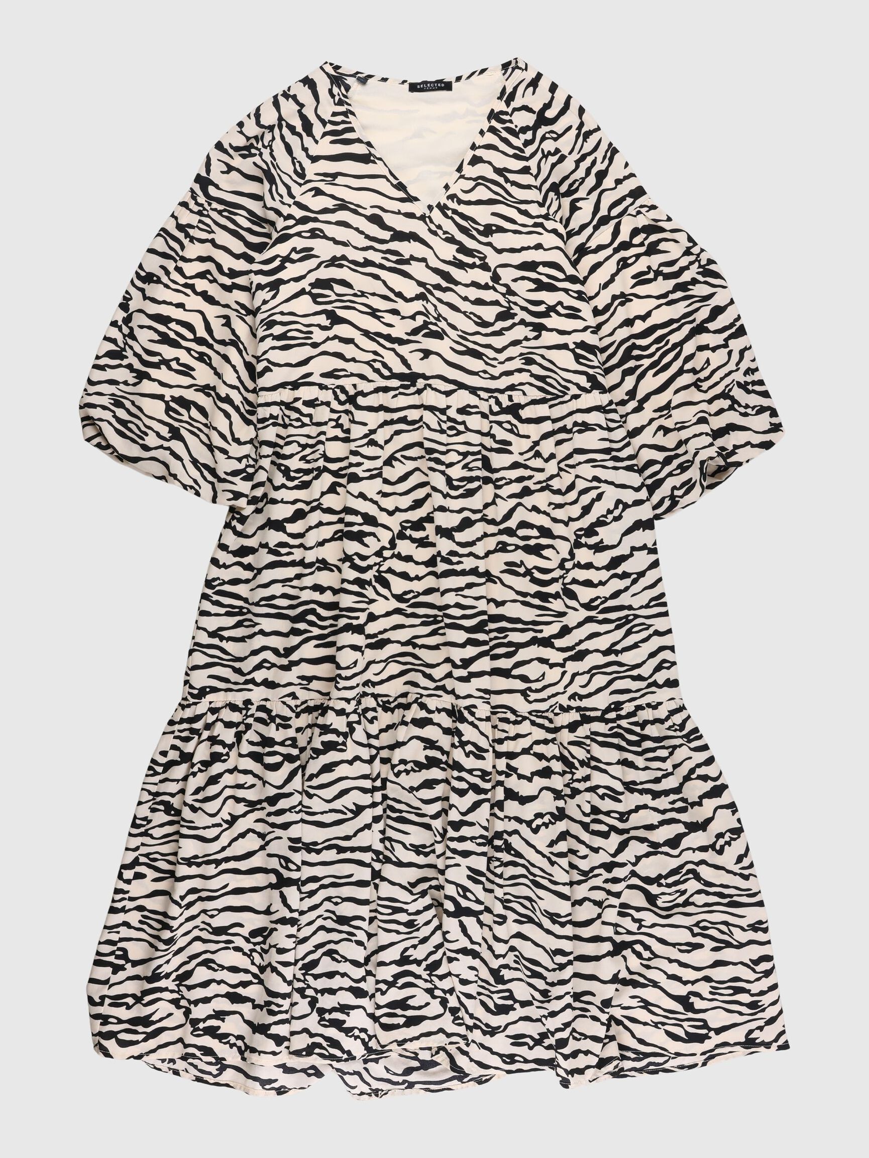 ZEBRA PRINT BALLOON SLEEVES - DRESS, Sandshell, highres