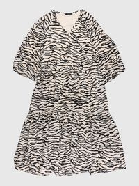 ZEBRA PRINT BALLOON SLEEVES - DRESS, Sandshell, highres
