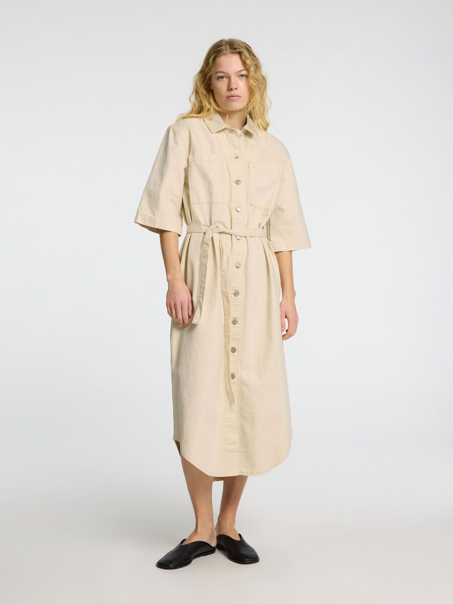 Selected DENIM BLUSENKLEID, Ecru, highres - 16096958_Ecru_003.jpg
