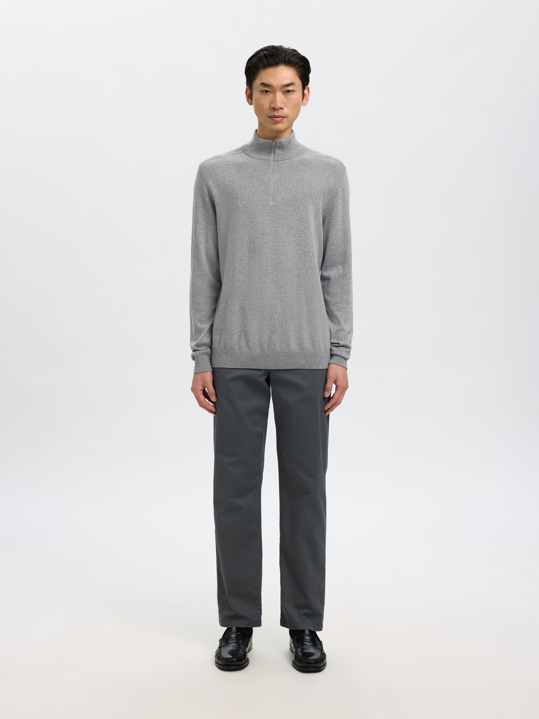 HALF-ZIP KNITTED JUMPER, Medium Grey Melange, highres